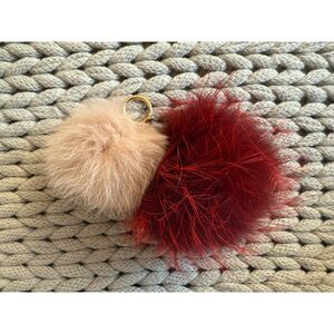 Michael Kors Pink & Red Double Fur Puff Bag Charm Keychain